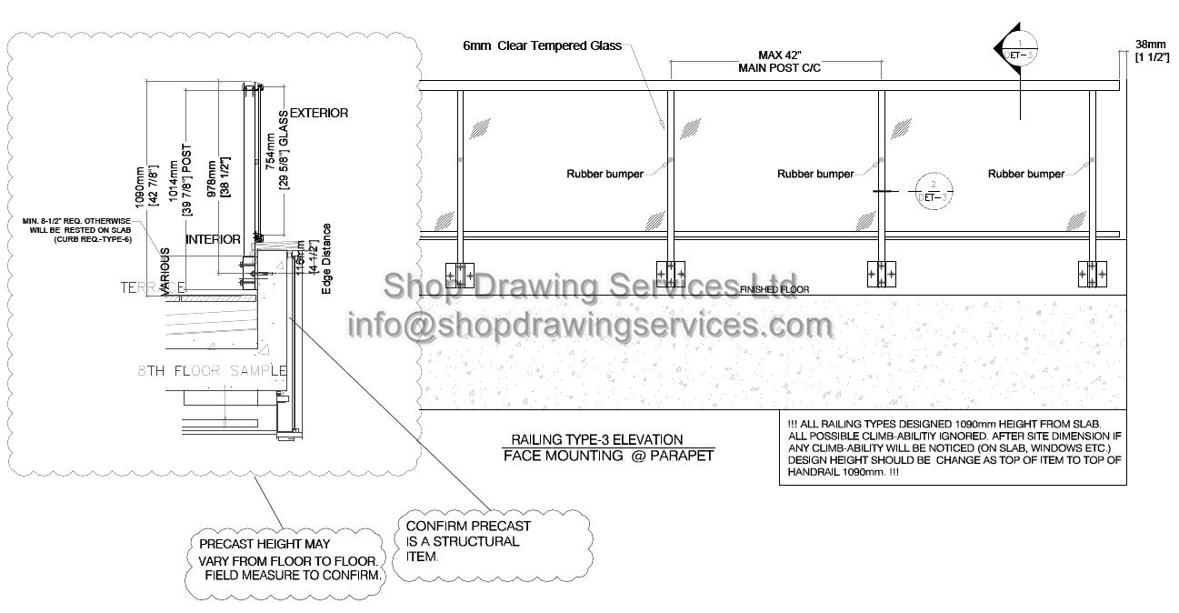 high rise aluminum railing shop drawings